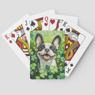 Boston Terrier Clover Field Painting Spielkarten