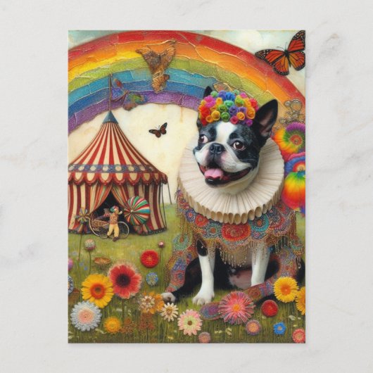 Boston Terrier Colorful Circus Postkarte (Vorderseite)