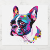 Boston Terrier Colorful Schaumweinetikett (Einzelnes Label)