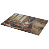 Boston Terrier Cooking in Kitchen Schneidebrett (Ecke)