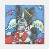 Boston Terrier Cupid DOG VALENTINE MAGNET Square (Vorne)