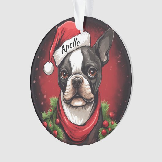 Boston Terrier Custom Christmas Ornament (Vorderseite)