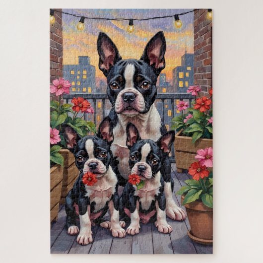 Boston Terrier Dachgarten Kunst Puzzle (Vertikal)