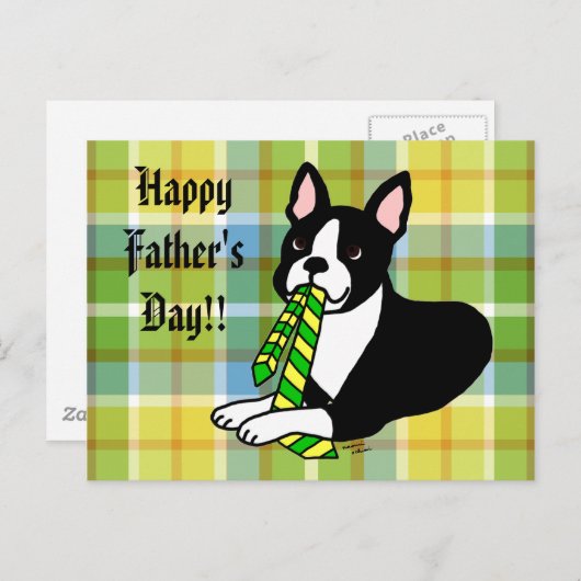 Boston Terrier Daddy mit Krawatte 1 Postkarte (Vorne/Hinten)