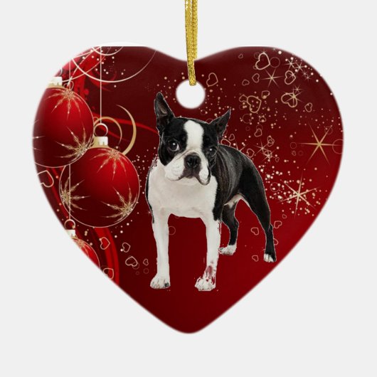 Boston Terrier, das Weihnachtsverzierung hängt Keramik Ornament (Vorne)