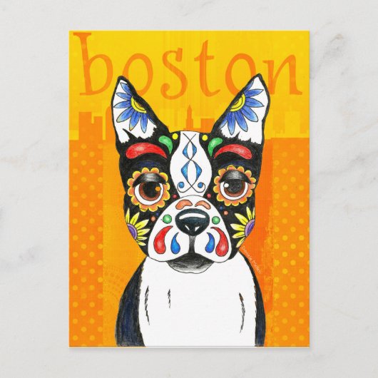 Boston Terrier Day of the Dead Postkarte (Vorderseite)
