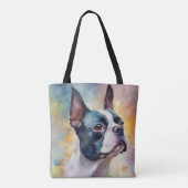 Boston Terrier Digital Watercolor Portrait Dog 173 Tasche (Rückseite)