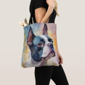 Boston Terrier Digital Watercolor Portrait Dog 173 Tasche (Von Nahem)