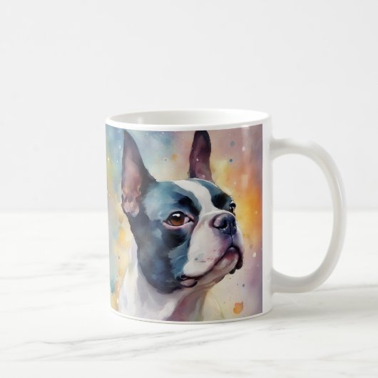 Boston Terrier Dog 173 Wasserfarbe Kaffeetasse (Rechts)