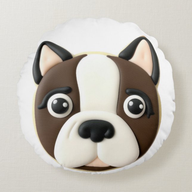 Boston Terrier Dog 3D Inspiriert Rundes Kissen (Vorderseite)