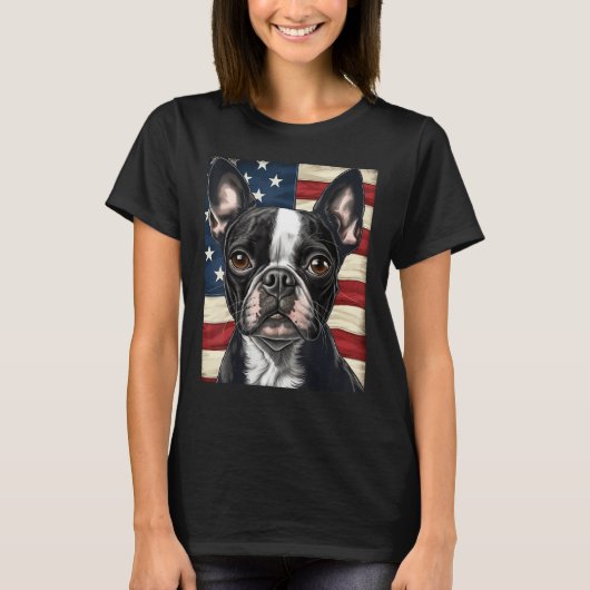 Boston Terrier Dog American Flag 4th of July Patri T-Shirt (Vorderseite)