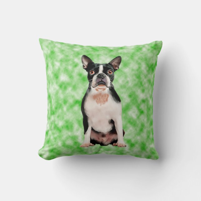 Boston Terrier Dog Art Portrait Kissen (Vorderseite)