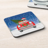 Boston Terrier Dog Autofahren Auto in Schnee Weihn Getränkeuntersetzer (Linke Seite)