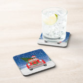 Boston Terrier Dog Autofahren Auto in Schnee Weihn Getränkeuntersetzer (Rechte Seite)