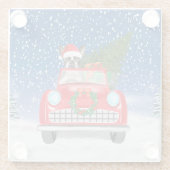 Boston Terrier Dog Autofahren Auto in Schnee Weihn Glasuntersetzer (Rückseite)