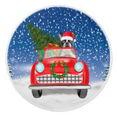 Boston Terrier Dog Autofahren Auto in Schnee Weihn Keramikknauf (Vorderseite)