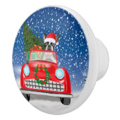 Boston Terrier Dog Autofahren Auto in Schnee Weihn Keramikknauf (Rechts)