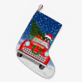 Boston Terrier Dog Autofahren Auto in Schnee Weihn Kleiner Weihnachtsstrumpf (Vorderansicht (hängend))