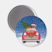 Boston Terrier Dog Autofahren Auto in Schnee Weihn Magnet (Vorderseite/Rückseite)