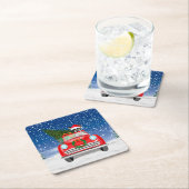 Boston Terrier Dog Autofahren Auto in Schnee Weihn Rechteckiger Pappuntersetzer (Vor Ort)