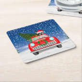 Boston Terrier Dog Autofahren Auto in Schnee Weihn Rechteckiger Pappuntersetzer (angewinkelt)