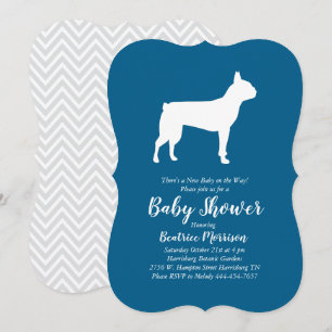 Boston Terrier Dog Baby Shower Blue Boy Einladung