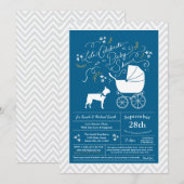 Boston Terrier Dog Baby Shower Blue Boy Einladung (Vorne/Hinten)