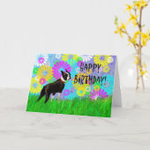 Boston Terrier Dog Birthday Karte (Gelbe Blume)