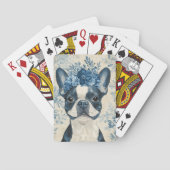 Boston Terrier Dog Blue Floral Spielkarten (Rückseite)