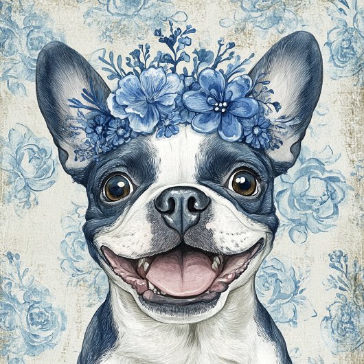 Boston Terrier Dog Blue Floral Tasche
