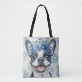 Boston Terrier Dog Blue Floral Tasche (Vorderseite)