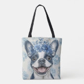Boston Terrier Dog Blue Floral Tasche (Rückseite)