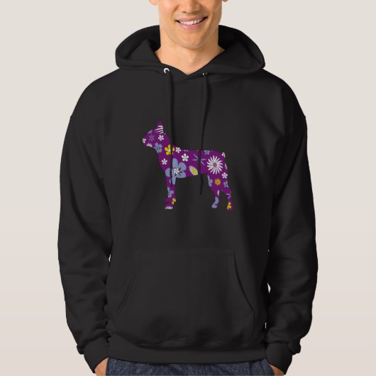 Boston Terrier Dog Blume Musterbeispiel Hoodie (Vorderseite)
