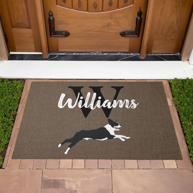 Boston Terrier Dog Breed Monogram Nachname Fußmatte (Boston Terrier Monogram Doormat Welcome Mat)
