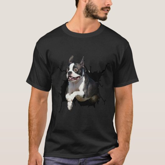 Boston Terrier Dog bricht Hunde Welpe Decal Crack T-Shirt (Vorderseite)
