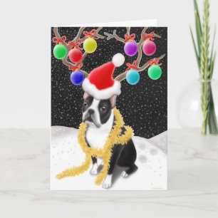 Boston Terrier Dog Christmas Card Feiertagskarte