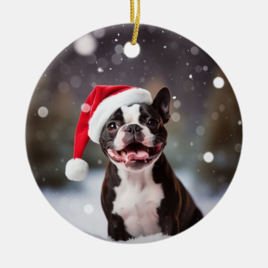 Boston Terrier Dog Christmas Keepake Keramik Ornament (Vorne)