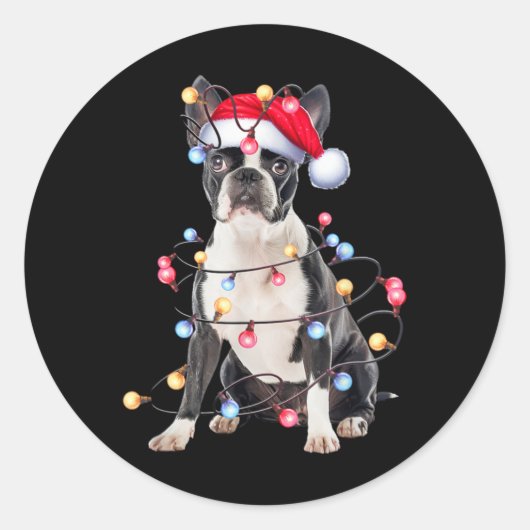 Boston Terrier Dog Christmas Lights Xmas Dog T Shi Runder Aufkleber (Vorderseite)