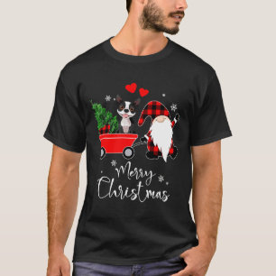 Boston Terrier Dog Christmas mit Weihnachtsmannmüt T-Shirt