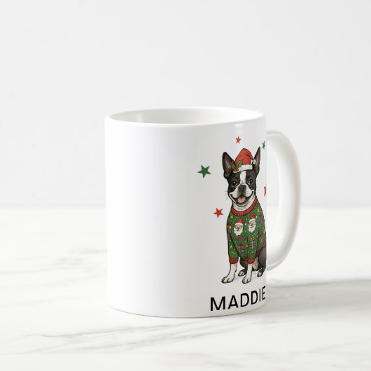 Boston Terrier Dog Christmas Sweater Kaffeetasse (VorderseiteRechts)
