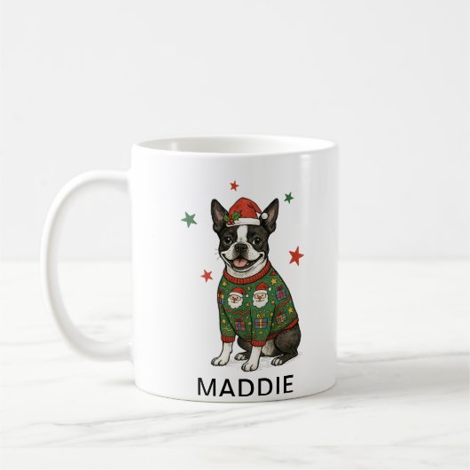 Boston Terrier Dog Christmas Sweater Kaffeetasse (Links)