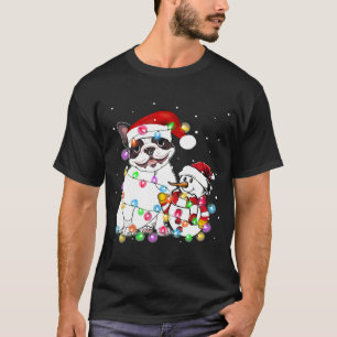 Boston Terrier Dog Christmas T-Shirt Snowman Light