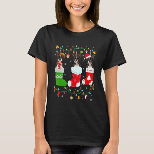 Boston Terrier Dog Drei Weihnachtssocken Sweater X T-Shirt (Vorderseite)