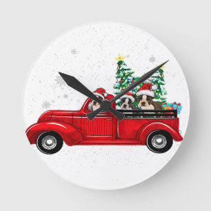 Boston Terrier Dog Driving Xmas Truck Weihnachten Runde Wanduhr