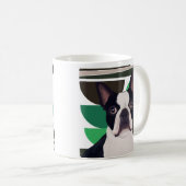 Boston Terrier Dog - Dunkle grüne Geometrie Kaffeetasse (VorderseiteRechts)