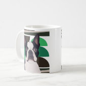 Boston Terrier Dog - Dunkle grüne Geometrie Kaffeetasse (Vorderseite Links)
