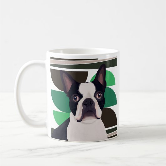 Boston Terrier Dog - Dunkle grüne Geometrie Kaffeetasse (Links)