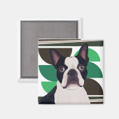Boston Terrier Dog - Dunkle grüne Geometrie Magnet (Vorderseite/Rückseite)