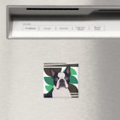 Boston Terrier Dog - Dunkle grüne Geometrie Magnet (In Situ (Geschirrspüler))