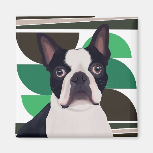 Boston Terrier Dog - Dunkle grüne Geometrie Magnet (Vorne)